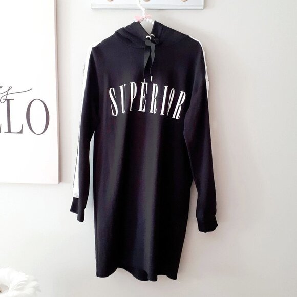 EUC Divided H&M black & white “Superior” cotton blend longline sweatshirt dress - Picture 5 of 9